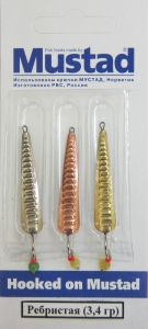 Набор блесен Ребристая - 3,4 гр  (уп 3 шт/блистер) с подвеской "Кошачий глаз" Набор блесен Ребристая - 3,4 гр  (уп 3 шт/блистер) с подвеской "Кошачий глаз"