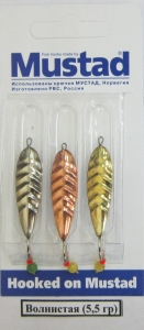 Набор блесен Волнистая - 5,5 гр  (уп 3 шт/блистер) с подвеской "Кошачий глаз" Набор блесен Волнистая - 5,5 гр  (уп 3 шт/блистер) с подвеской "Кошачий глаз"